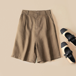 透气舒适纯色休闲文艺森系中裤 女夏季 子 阔腿短裤 亚麻五分裤