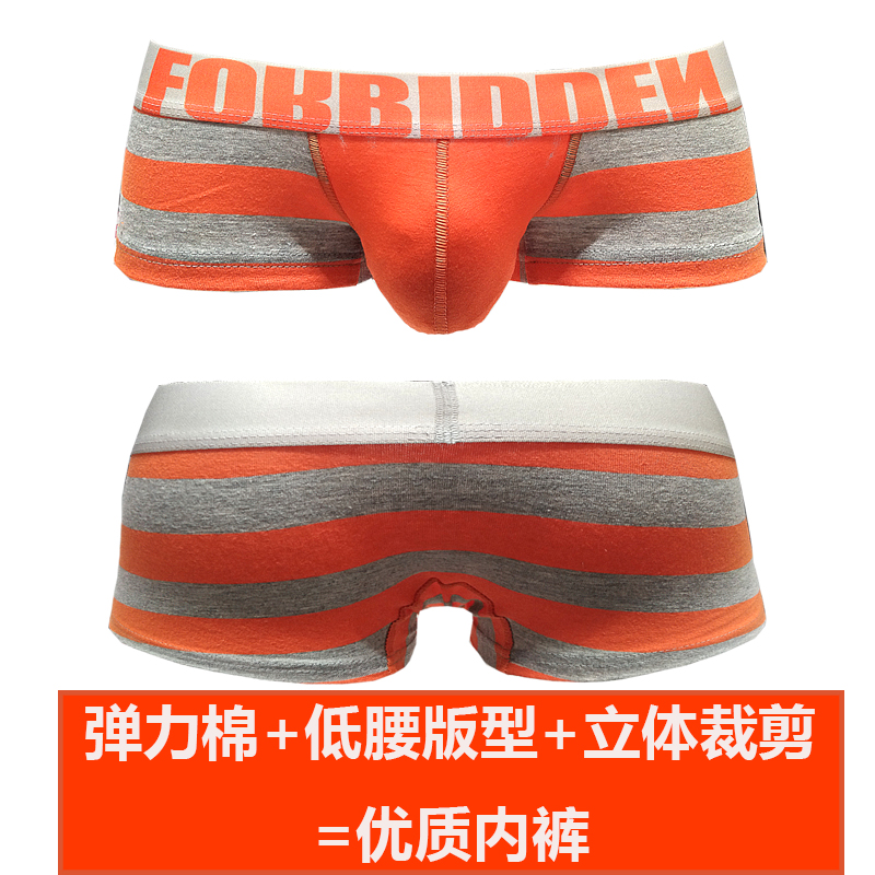 性感全棉条纹弹性平角裤低腰