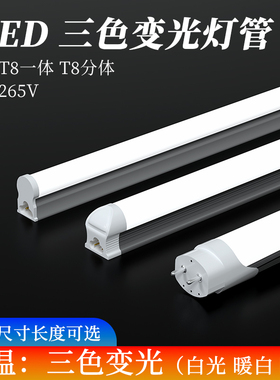 110V宽压led灯管三色变光客厅220v家用t8t5一体白光暖白暖黄暖光
