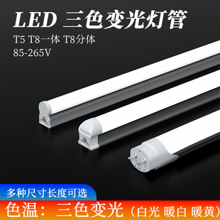 110V宽压led灯管三色变光客厅220v家用t8t5一体白光暖白暖黄暖光