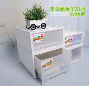 加厚塑料单层抽屉式自由组合收纳柜透明大号收纳箱儿童衣柜储物箱