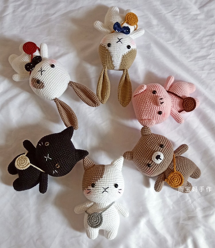 雨宝妈手作 打发时间手工毛线diy玩偶矮萌兔子小熊猪猫咪编织材料