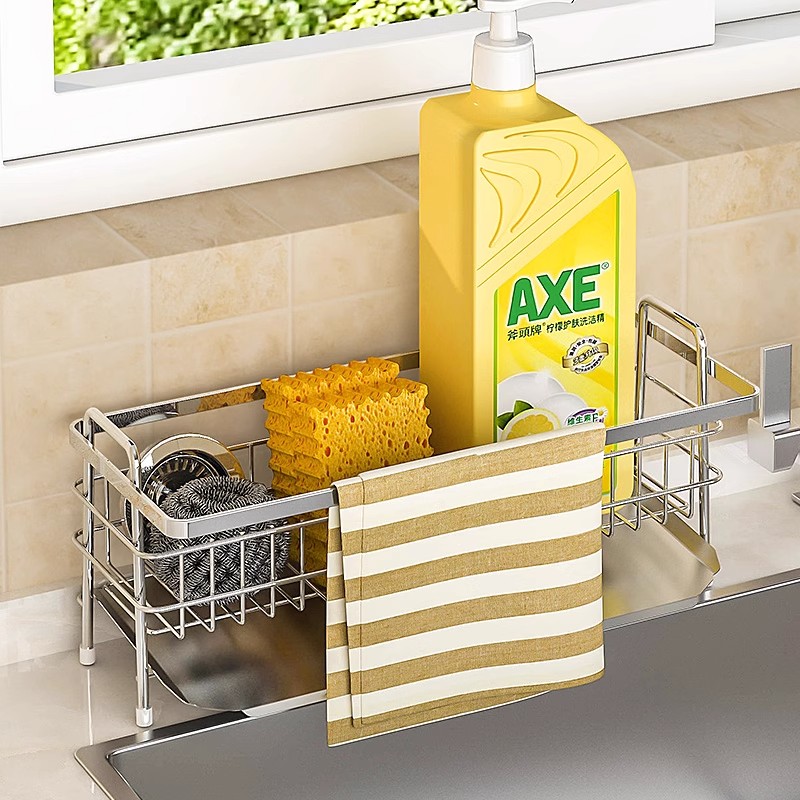 304不锈钢厨房沥水架窗台水槽窄边收纳水池台面放抹布海绵置物架
