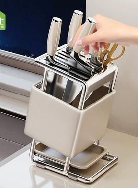 日本不锈钢新款刀架置物架厨房台面刀座菜刀架子多功能刀具收纳架