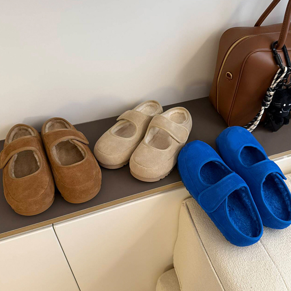 复古磨砂勃肯鞋女魔术贴平底包头乐福鞋加绒保暖棉鞋,女鞋,棉鞋,淘宝优惠券,粉丝福利购,淘宝优惠卷