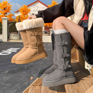 两穿雪地靴女2025年冬季 厚底皮带扣长筒靴加绒靴子 新款