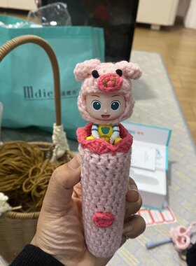手工钩织粉嫩可爱小猪毛线jojo宝宝巴士点读笔保护套笔套成品