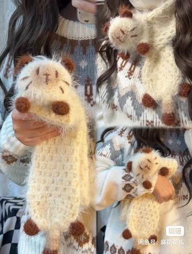 手工钩织雪花纱羊毛暹罗猫可爱猫咪成人儿童围巾毛线成品