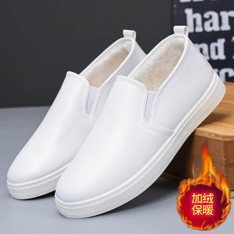 2025冬季棉鞋男加绒加厚保暖休闲鞋一脚蹬皮面防水防滑医院工作鞋