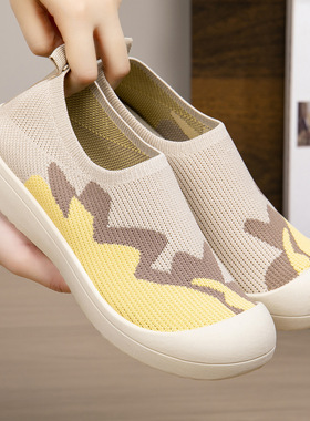 2026春秋新款老北京布鞋女时尚百搭一脚蹬飞织休闲鞋轻便懒人鞋