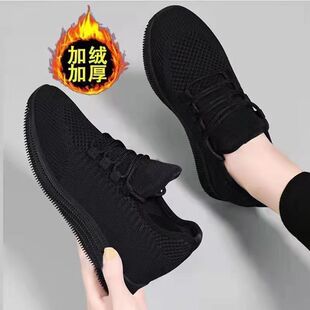 冬季老北京布鞋女健步鞋软底防滑黑色工作鞋加绒保暖休闲妈妈棉鞋