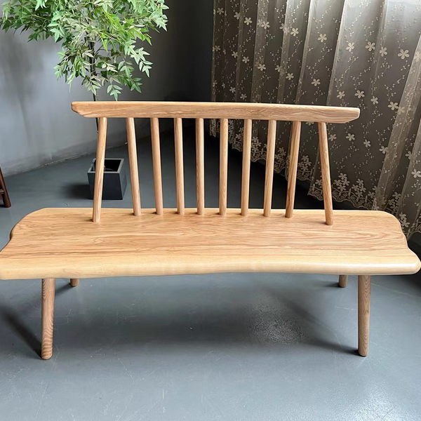 白蠟?zāi)緦?shí)木椅子喬治溫莎椅帶靠背長條椅餐桌椅凳家用茶桌原木長凳