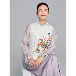 【知合堂】新中式立领马上来钱绣花马甲女国风叠穿背心2026春季