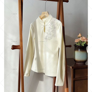 5463《知念》原创国风刺绣长袖打底衫秋冬立领盘扣内搭上衣女