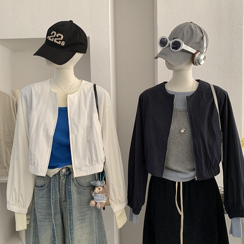 欧玛莱 韩版宽松休闲百搭圆领纯色长袖拉链开衫外套上衣实拍 6282,女装/女士精品,短外套,淘宝优惠券,粉丝福利购,淘宝优惠卷