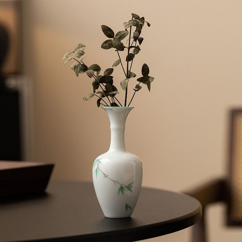 手绘绿竹小花瓶摆件客厅插花室内