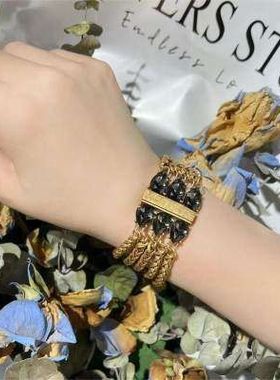 黑色玫红色水晶女手链小众轻奢复古重工多层链条设计感高档手饰GH