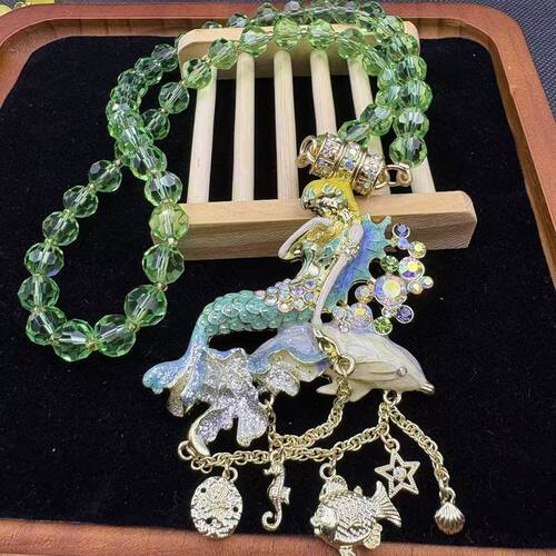 中古vintage时尚百搭经典款新品珐琅美人鱼流苏KF磁铁吊坠YS