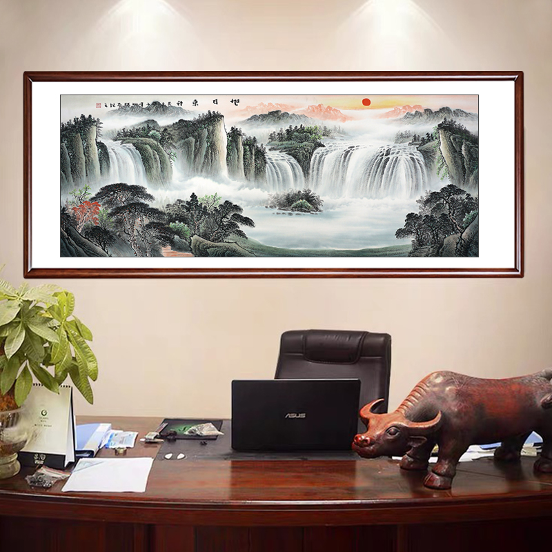 手绘国画山水画靠山图中式客厅名家真迹背景墙壁画办公室字画挂画
