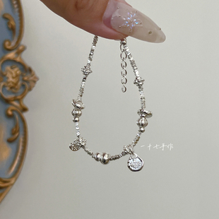 一十七手作「岁岁」原创新中式 年年有余盘缠碎银子葫芦s925银手链