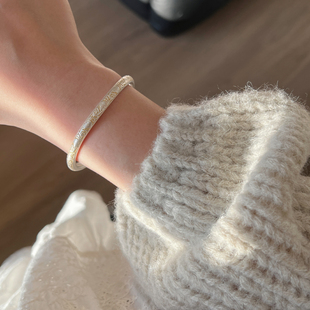 一十七手作「喜至福来」福禄足银999.9实心开口古法描金纯银手镯