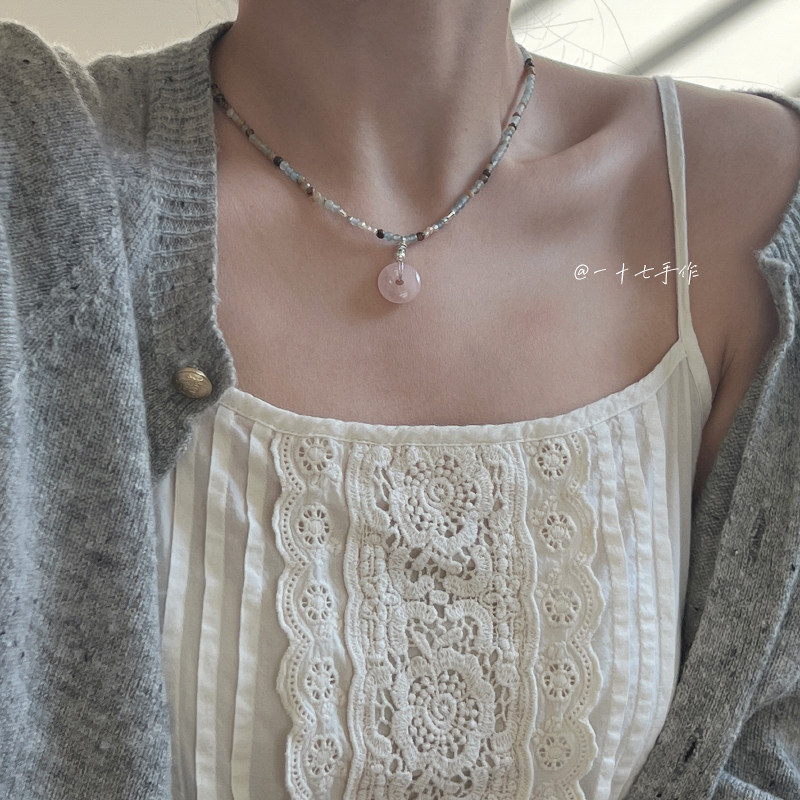 一十七手作「若水」原创设计粉晶平安扣蓝方解石s925银串珠项链,饰品/流行首饰/时尚饰品新,项链,淘宝优惠券,粉丝福利购,淘宝优惠卷