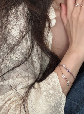 霜降彩色锆石雪花纯银极细手绳女