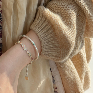 一十七手作「落花吟」实心足银999.9国风新中式竹节古法描金手镯