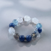 明月引 天然水晶手链海蓝宝蓝晶石蓝月光灰月光原创水晶手串