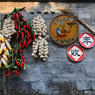 2004年主播直播间背景布3d立体农家乐农村户外丰收装 饰直播背景布