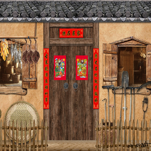 直播间背景墙乡村五谷丰收辣椒玉米农产品主播带货货旧房子拍照布