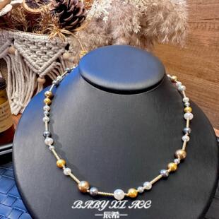 「璀璨星河」法式施家珍珠手工串珠时尚百搭设计项链毛衣链 X041