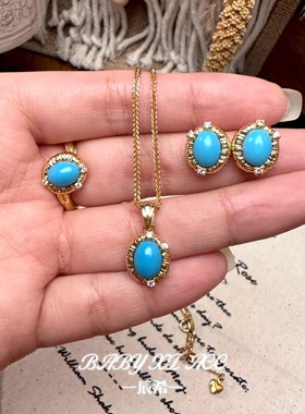 「睡美人」天然石绿松石锆石镶嵌高级简约设计项链戒指耳钉 X038