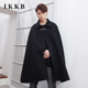 2024冬天中长款 无袖 披肩斗篷披风大衣外套黑色英伦风青年流行翻领