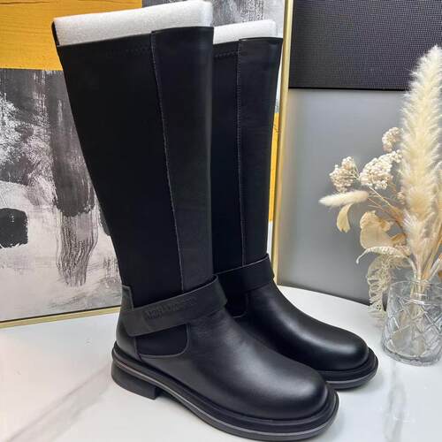 她主题专柜正品黑色头层牛皮单里魔术贴设计款长靴871F 4/2