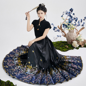 白梅序绘原创明制汉服半高领短袖上衣仿妆花马面裙女套装2024新款