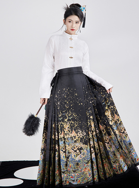 序绘原创汉服[青鸾]改良衬衣新中式点翠工艺妆花织金黑色马面裙女