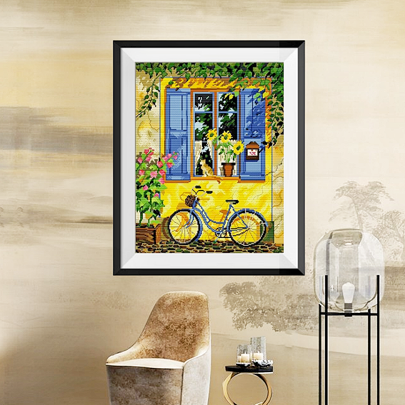 新款印花十字绣棉线满绣套件欧式风景图案窗外风景客厅卧室装饰画