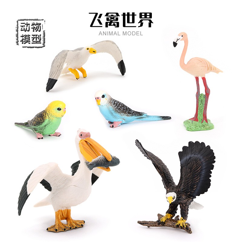儿童玩具仿真动物模型鸟类飞禽鹦鹉海鸥鹰套装鹈鹕火烈鸟科教认知