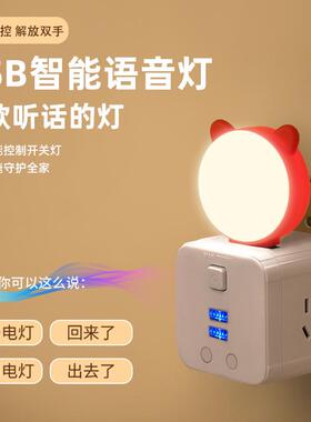 智能语音小夜灯卧室床头懒人新款睡眠声控灯感应灯USB人工控制灯