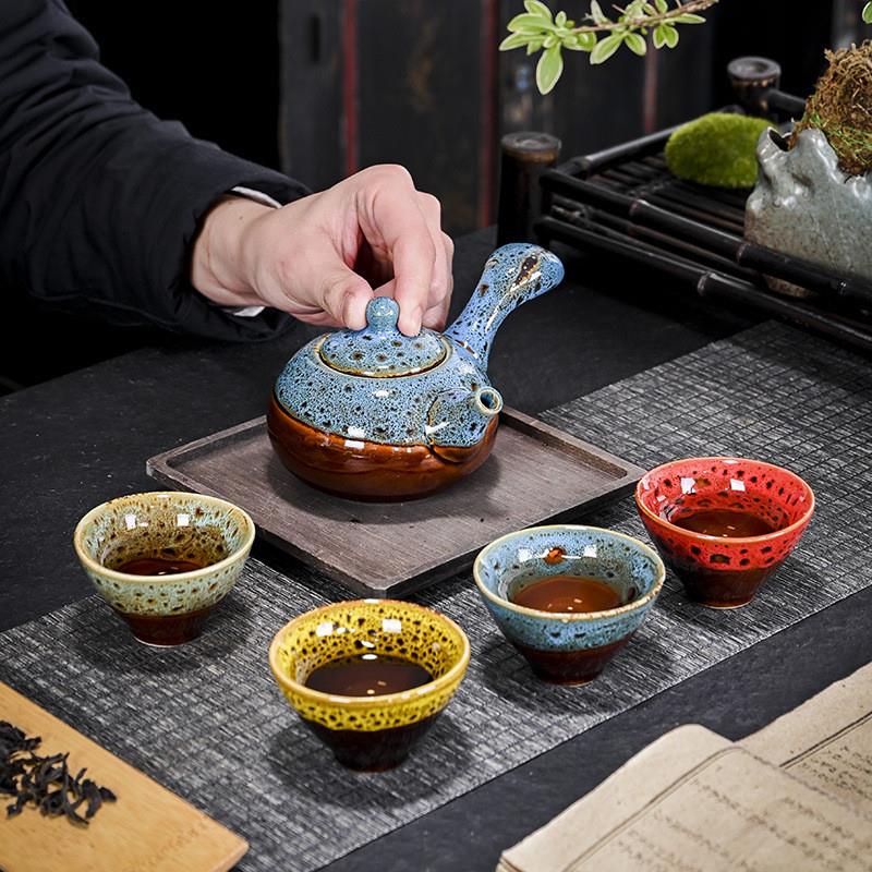 包邮窑变侧把壶四色杯功夫茶具套装德化陶瓷商务个人创意礼品送礼