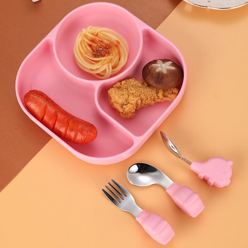 儿童硅胶餐盘防摔一体式吸碗分格宝宝婴幼儿喂养辅食餐具礼品套装
