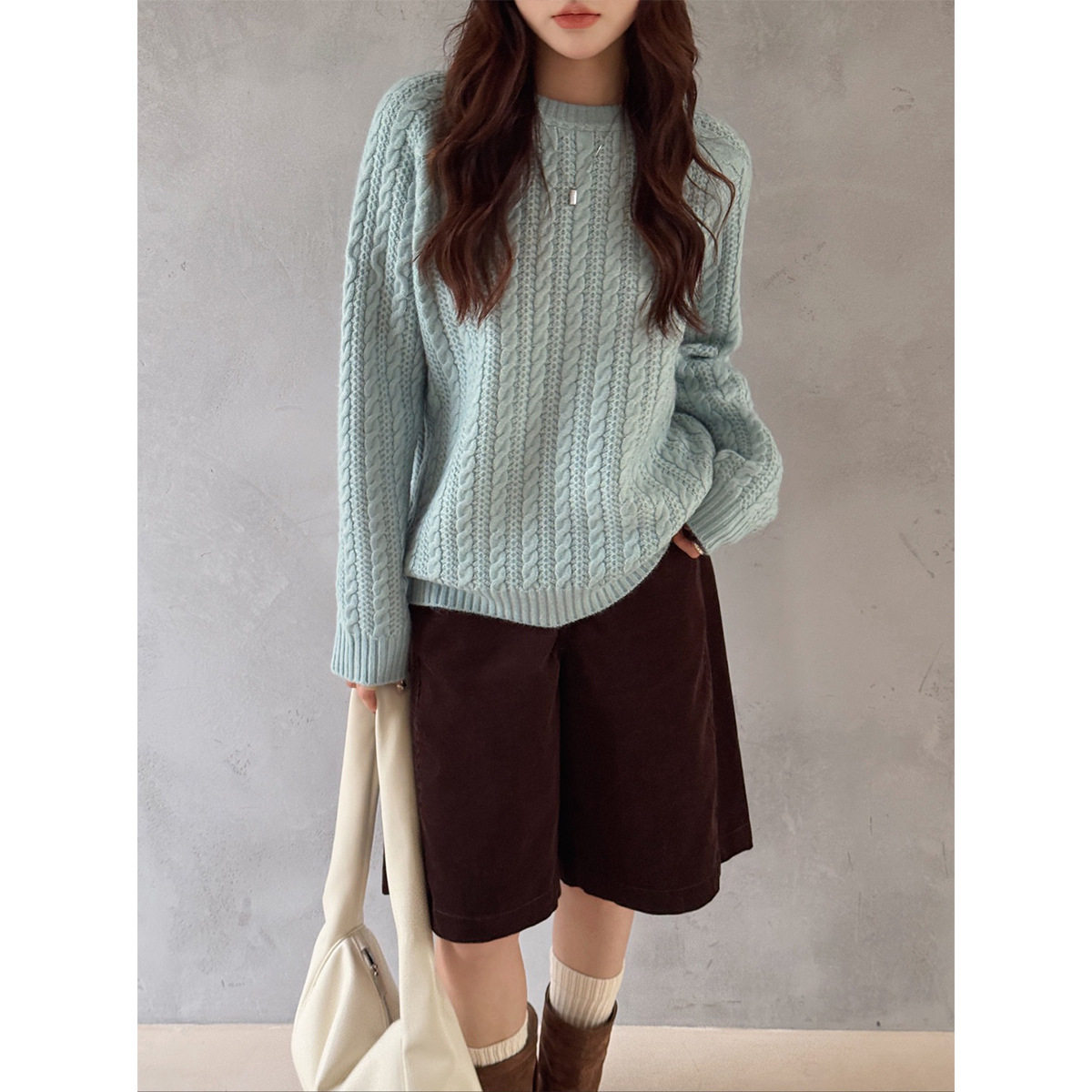 多色温柔上衣秋冬季甜美减龄毛衣圆领连袖肌理感麻花套头衫ZDJ