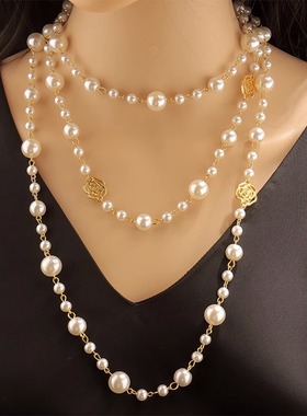 玫瑰装饰挂链气质百搭多层毛衣链