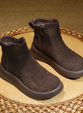 鞋子女2025新款爆款秋冬加绒棉鞋大码女鞋41百搭真皮软底短靴子43