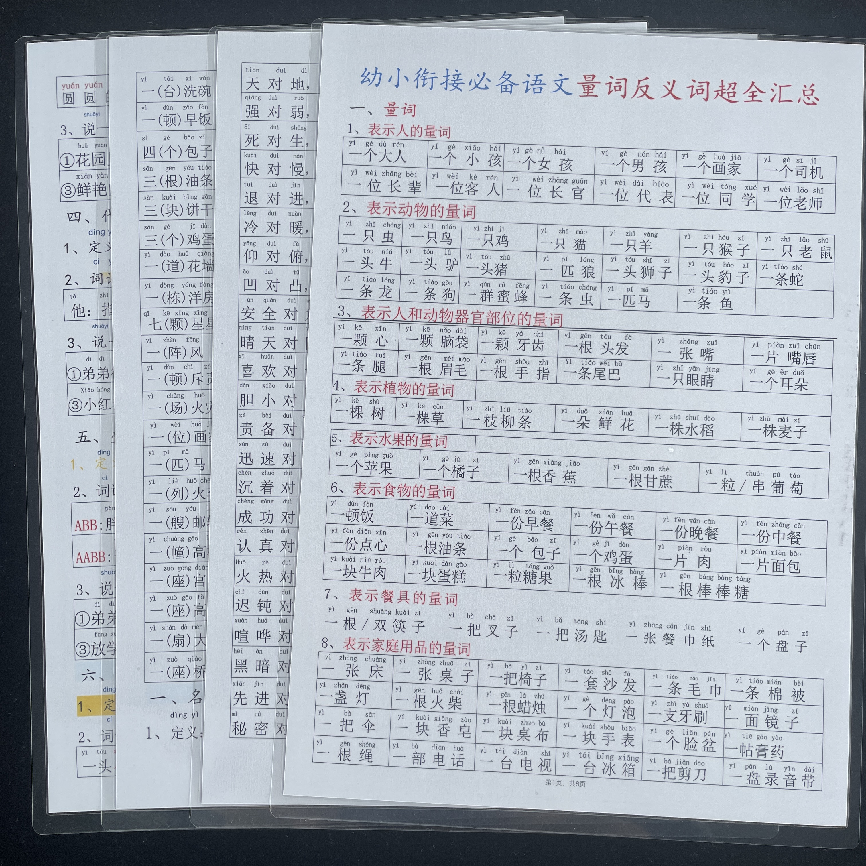 早教启蒙语文量词反义词认知卡片