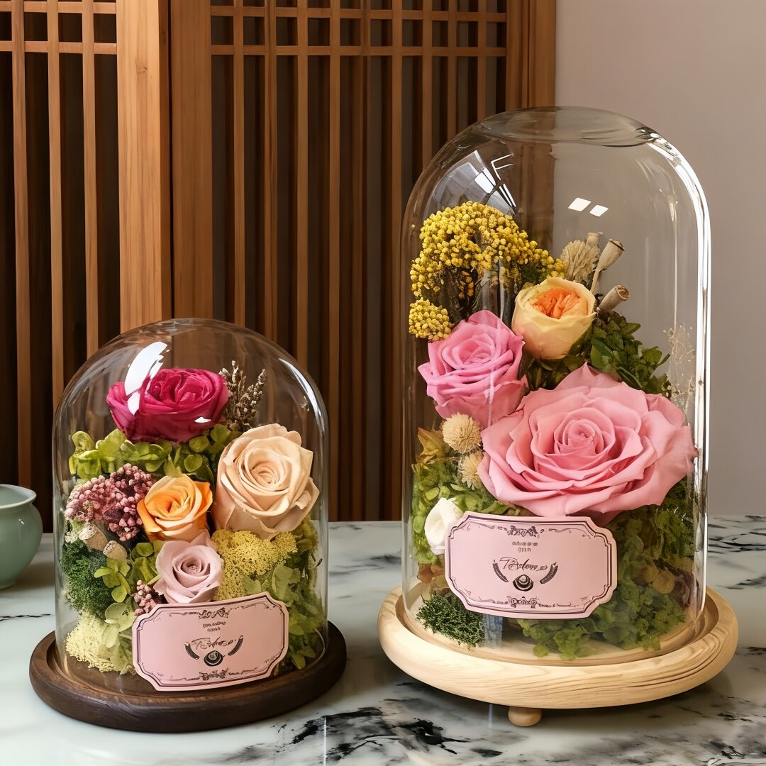 永生花玫瑰花礼盒玻璃罩创意摆件送女友闺蜜生日礼品圣诞节礼物