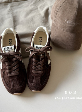 EOS~B25180-1真皮阿甘鞋女2025秋韩版增高系带磨砂皮运动德迅鞋