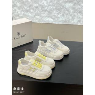 黛蓝佳女鞋5916夏款新真皮拼网厚底小白鞋百搭超舒适透气轻软鞋底