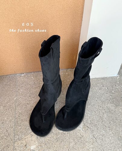 51226-2eos女鞋2026新款时尚百搭夹趾凉靴女款百搭休闲软底短靴子